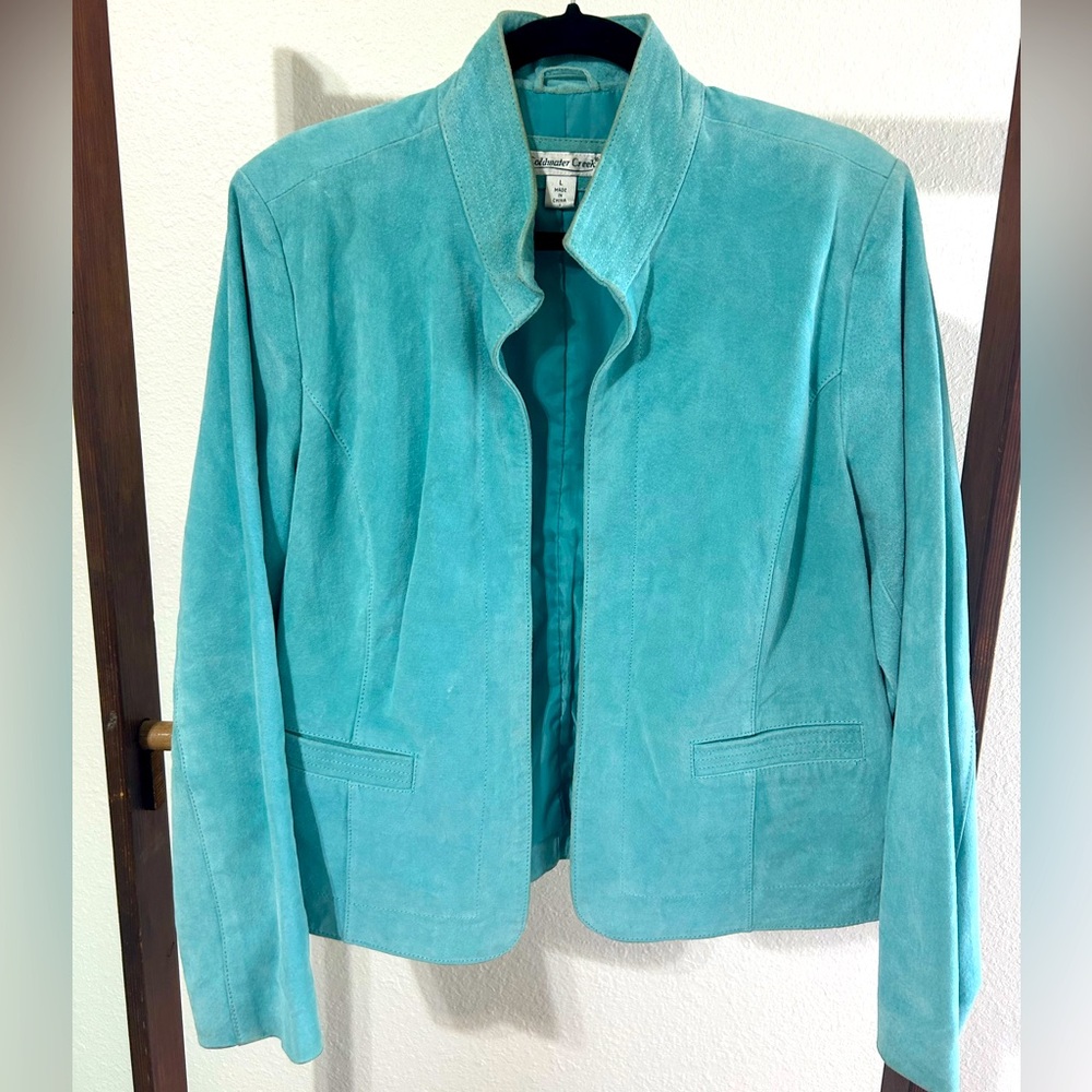 Coldwater Creek Turquoise Leather Open Jacket Size Large